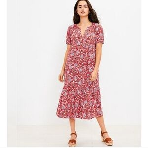 LOFT ANN TAYLOR Dress Size S Pockets Tiered Floral Shirt Midi Dress
